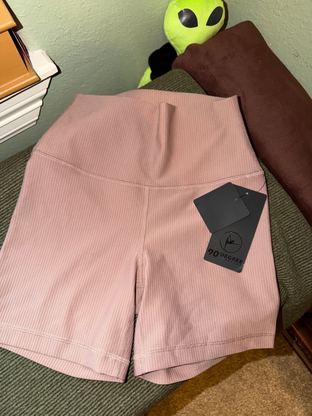 90 Degree By Reflex High-Waist Ribbed Biker Shorts - Dusty Pink
